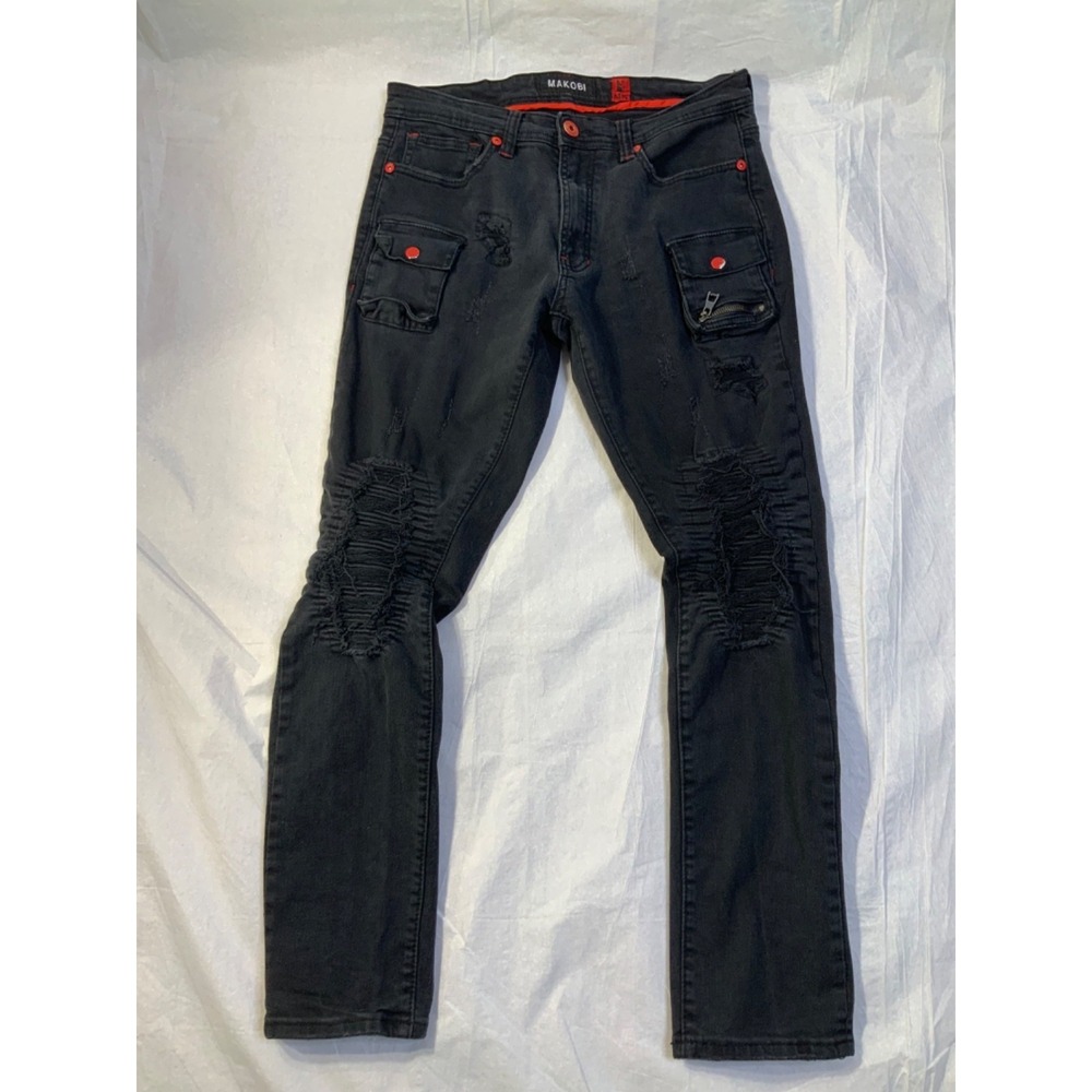 M1980 CANNON SHREDDED DENIM JEANS - BLACK/BLACK  34X32